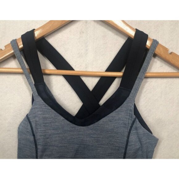 Lululemon Run For Gold Tank Top Built In Bra Heathered Blue Denim Navy Women's 2 - Picture 5 of 7
